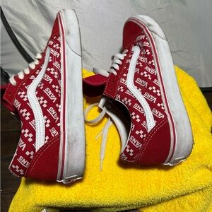 Vans Bold Red and White Patterned Sneakers